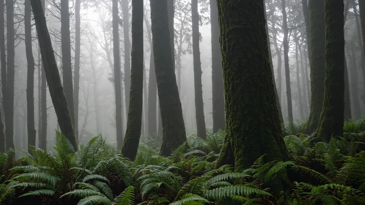 bosque de niebla con helechos