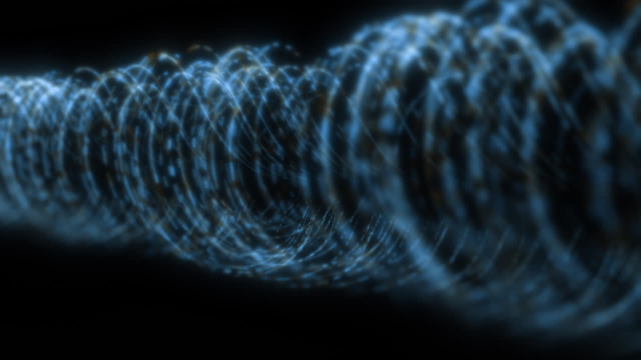 Blue Data Flow Particles Creating Glowing Cylindrical Shape. Information Digital Technology Visualization for Business Presentations and videos about AI, computing
