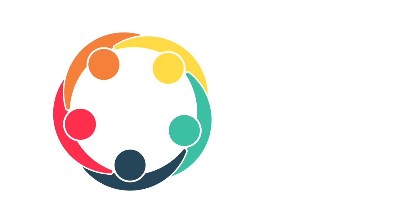 People logo. Group teamwork symbol of five persons in a circle.4K resolution motion graphic