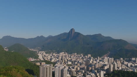 slowmotion-aufnahmen von geiervögeln, die über einem berg in rio de janeiro fliegen, mit botafogo und christus dem erlöser im hintergrund