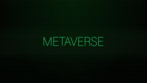animation of metaverse text and data processing over black background