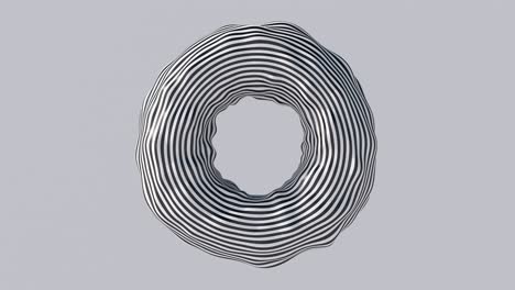 forma de círculo deformado de rayas negras y blancas. animación abstracta, renderizado en 3d.