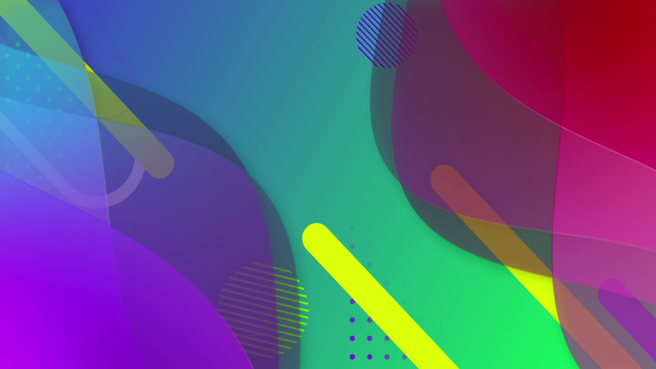 animación de formas coloridas que se mueven sobre un fondo verde