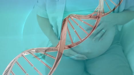 Animation-Von-DNA-Strängen-Und-Molekülen-über-Einer-Schwangeren-Frau