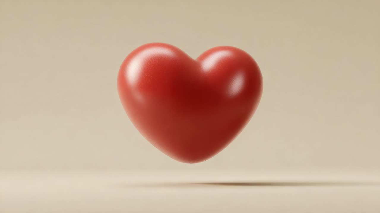 A Vibrant Red Heart Symbolizing Love and Affection, Captured in a Minimalistic Setting with a Soft Beige Background, Perfectly Representing Warmth and Emotion