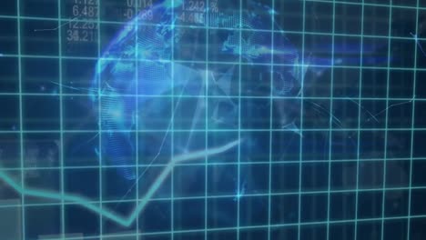 proyección de cuadrícula creciente gráfico y datos contra el globo translúcido giratorio