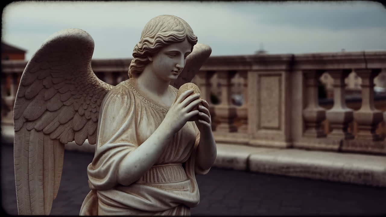 Marble Angel Statue Holding a Sphere