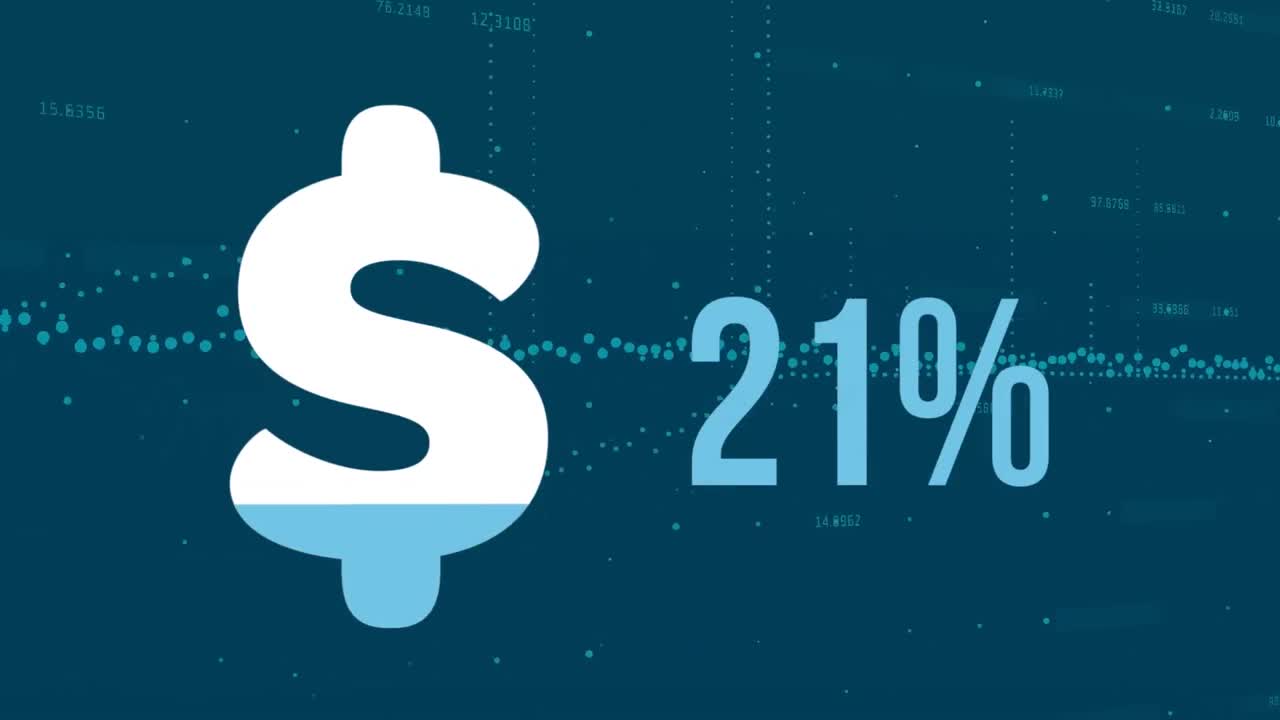 Animation of dollar symbol filling up and increasing percentage against data processing