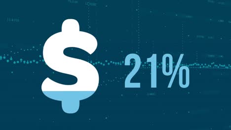 animación del símbolo del dólar llenando y aumentando el porcentaje contra el procesamiento de datos