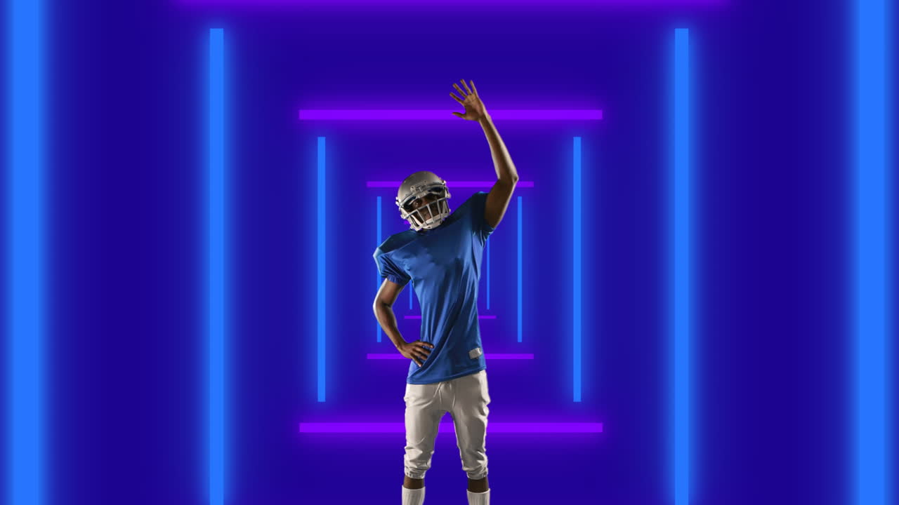 animación de jugador de fútbol americano afroamericano masculino sobre formas