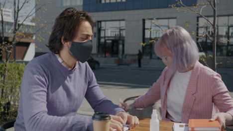 outdoor business meeting during pandemic