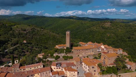 pereta village in tuscany, italy. roman medieval old town. beautiful scenic aerial drone footage