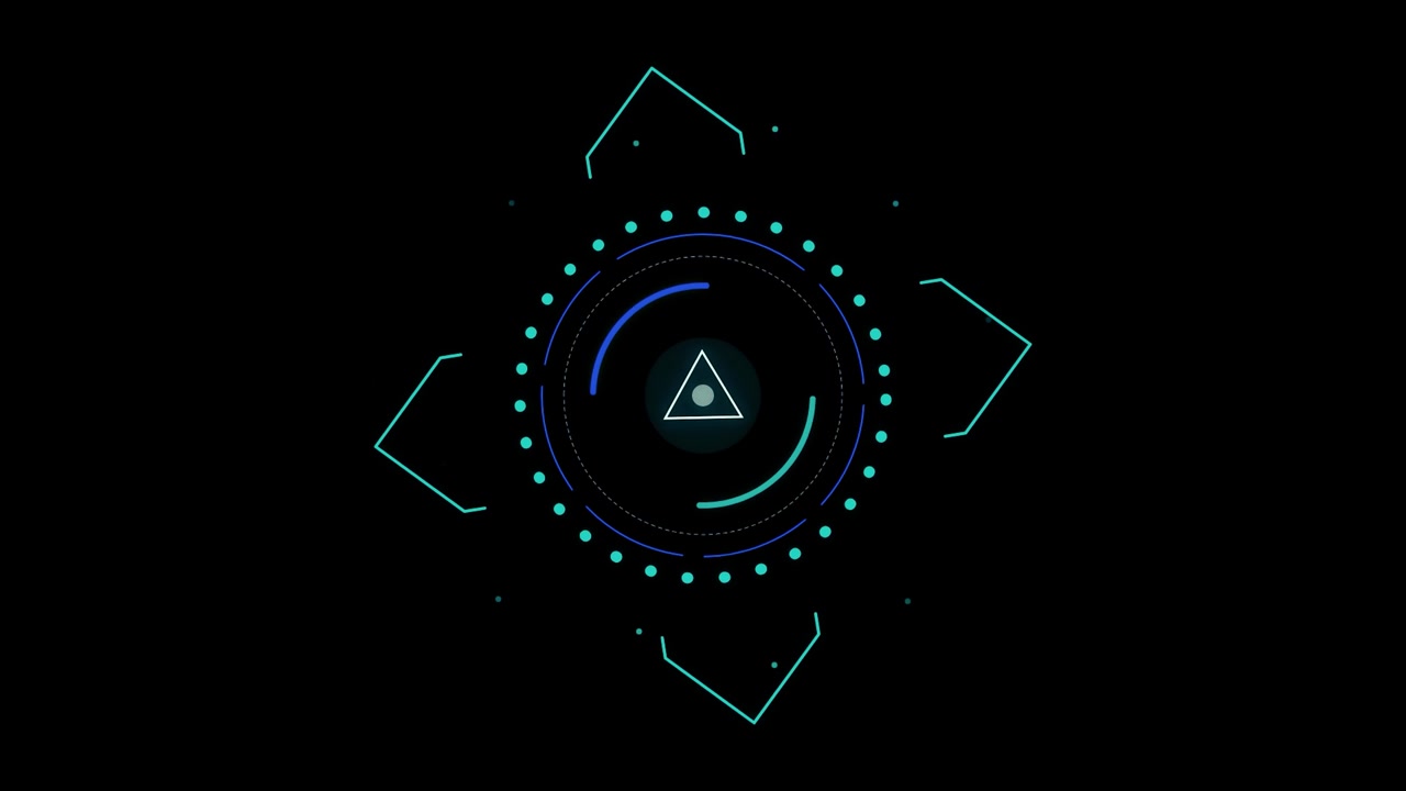 Futuristic Digital HUD Interface with Rotating Triangle and Circular Elements