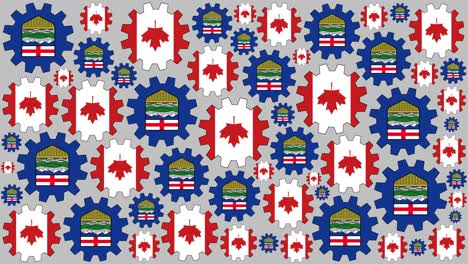 las engranajes de la bandera canadiense y de alberta girando en el fondo