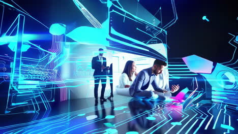 futuristic digital environment with interactive holographic interfaces
