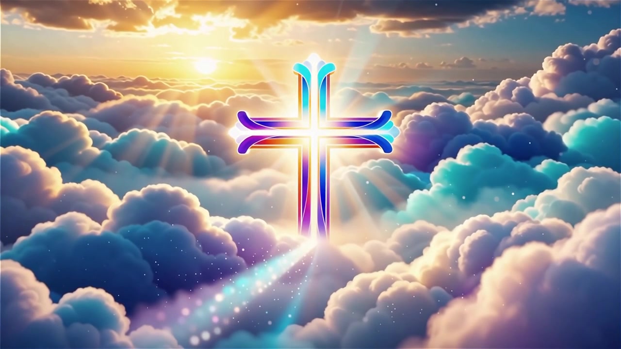 Croce Cristiana Luce Celestiale Sfondo per il Culto.
