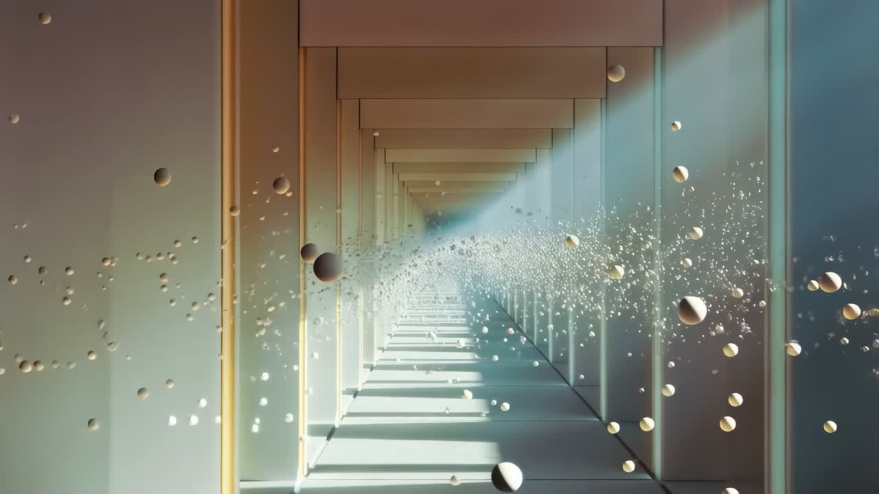 Abstract Corridor with Floating Spheres and Light