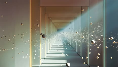 abstract corridor with floating spheres and light