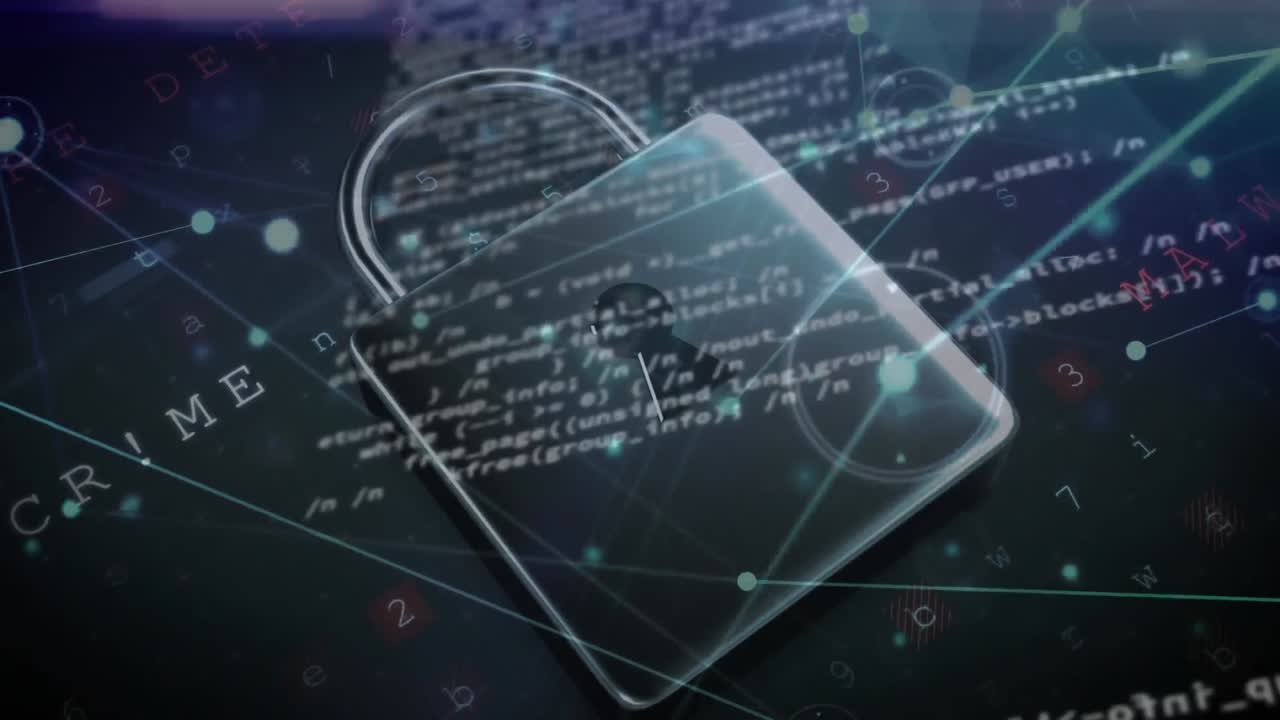 animación de la red de conexiones a través del candado de seguridad