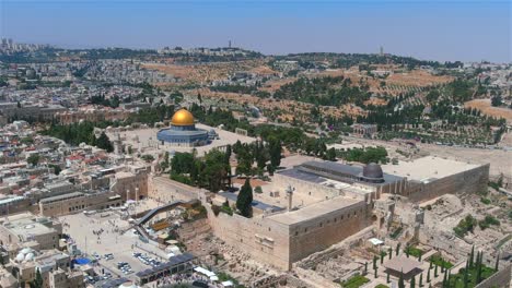 the old city of jerusalem on sunny day aerial view