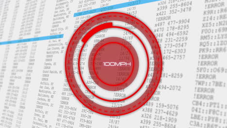 red target animation over error codes and data with 128mph text