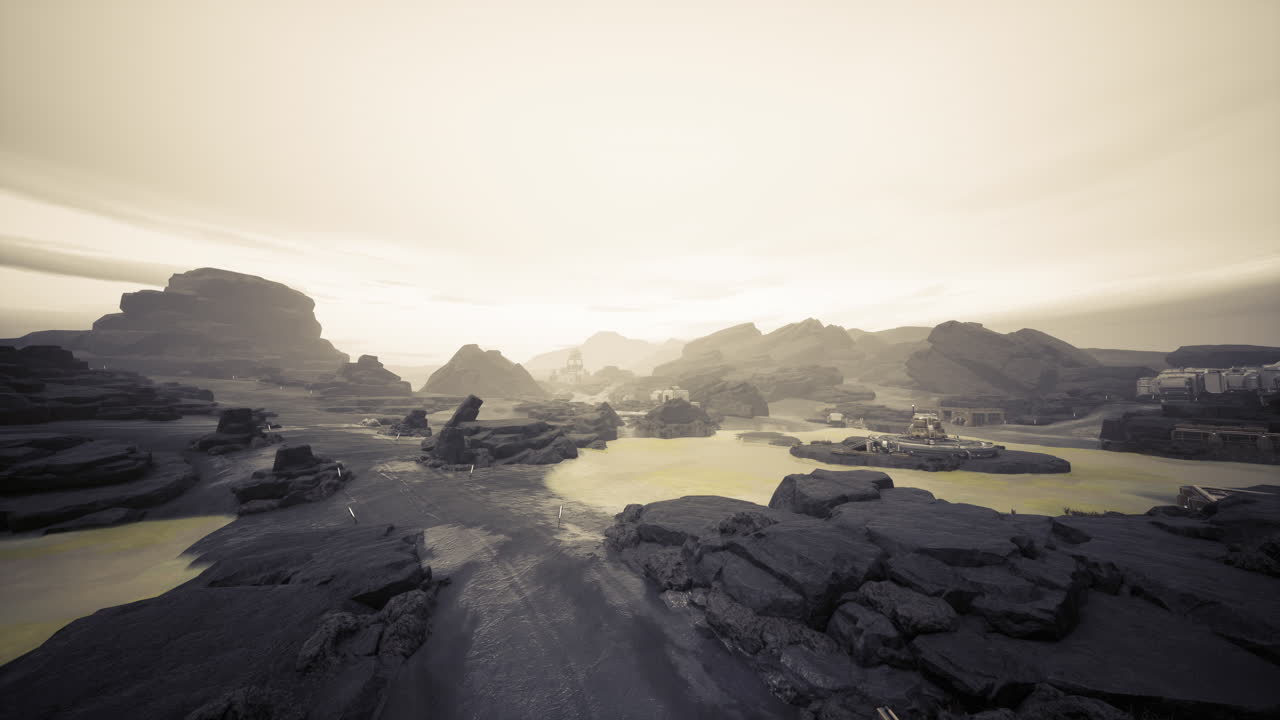 Dramatic morning landscape with reflective pools and shadows