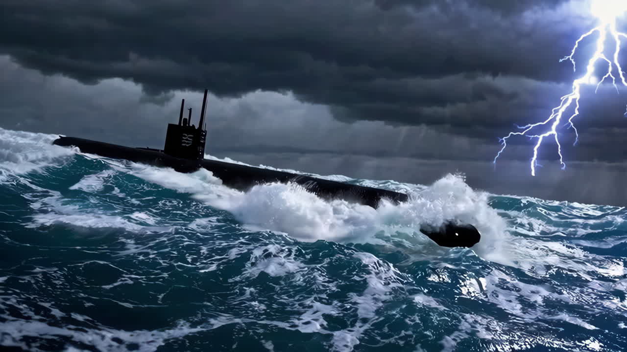 submarino en una tormenta