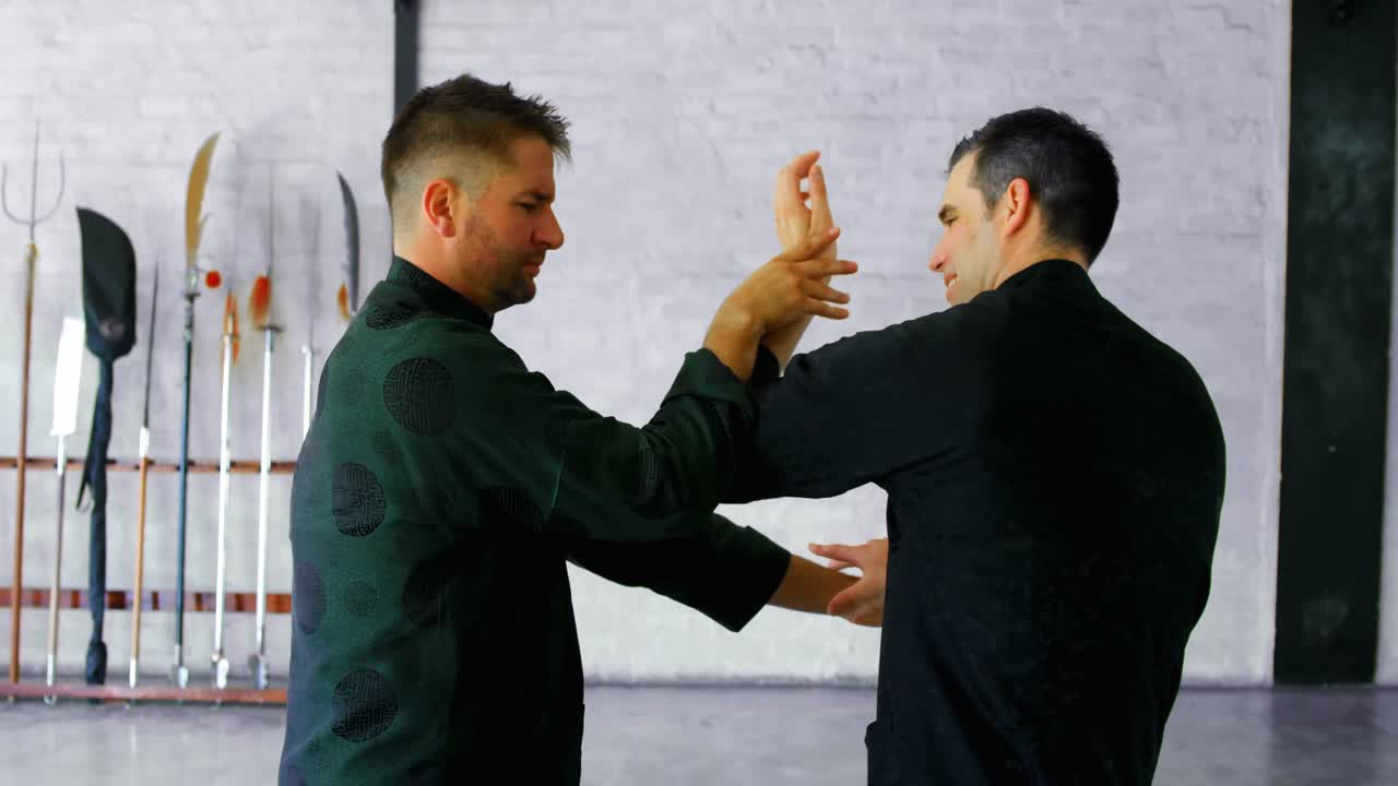 4k 무술을 연습하는  ⁇ 푸 전투기