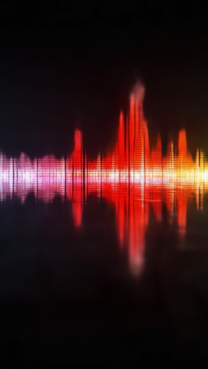 Visualizzazione audio vibrante: display dinamico di onde sonore con riflessi dello spettro colorati e un'estetica moderna per appassionati di musica e ingegneri del suono.