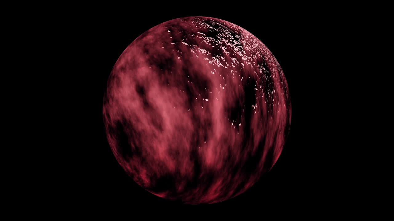 Abstract circle of red and black moving liquid substance surrounded by black background, seamless loop. Animation. Round shaped moving figure with flowing water surface