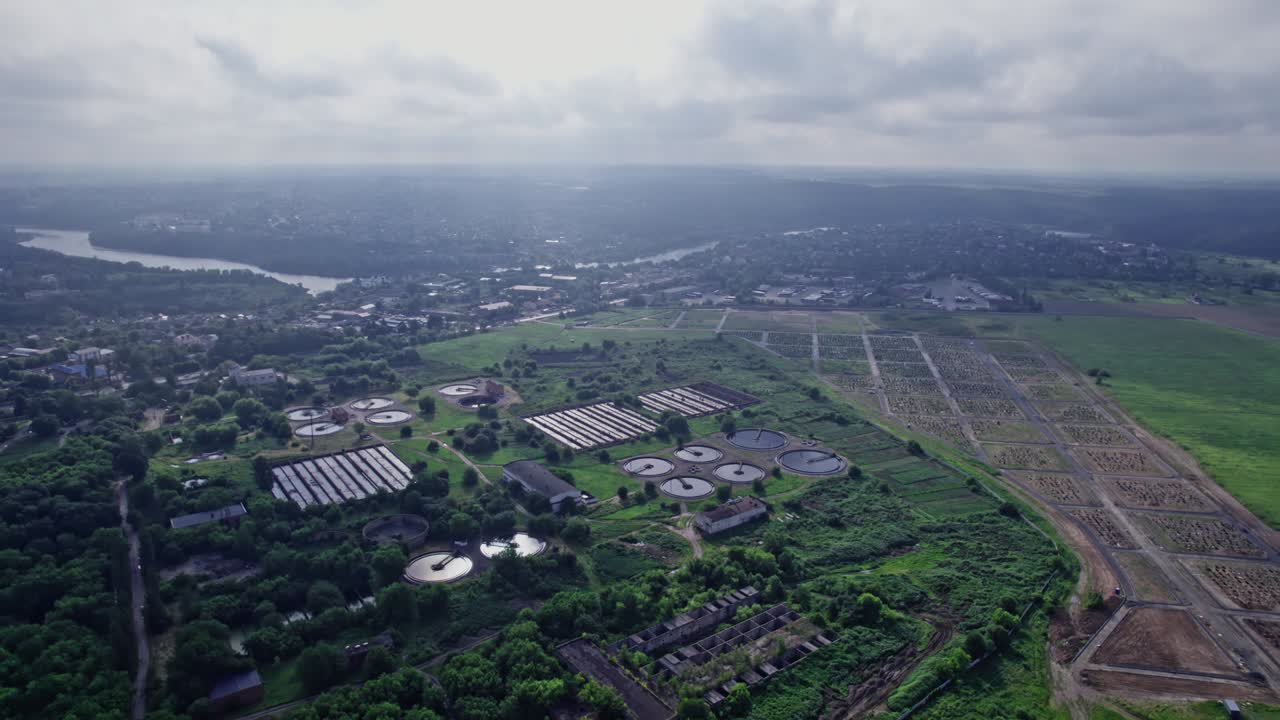 Aerial view of wastewater treatment plant