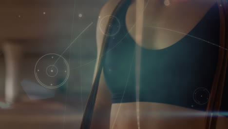 animación de la red de conexiones sobre la mujer en forma que hace ejercicio