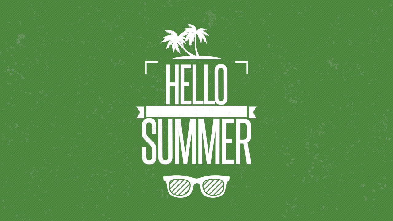 Hello Summer with sunglasses and palms on green grunge texture