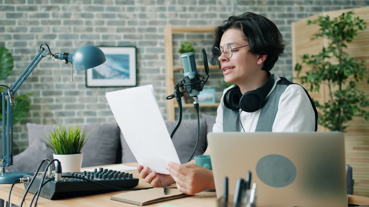 Teenager Podcasting in a Home Studio