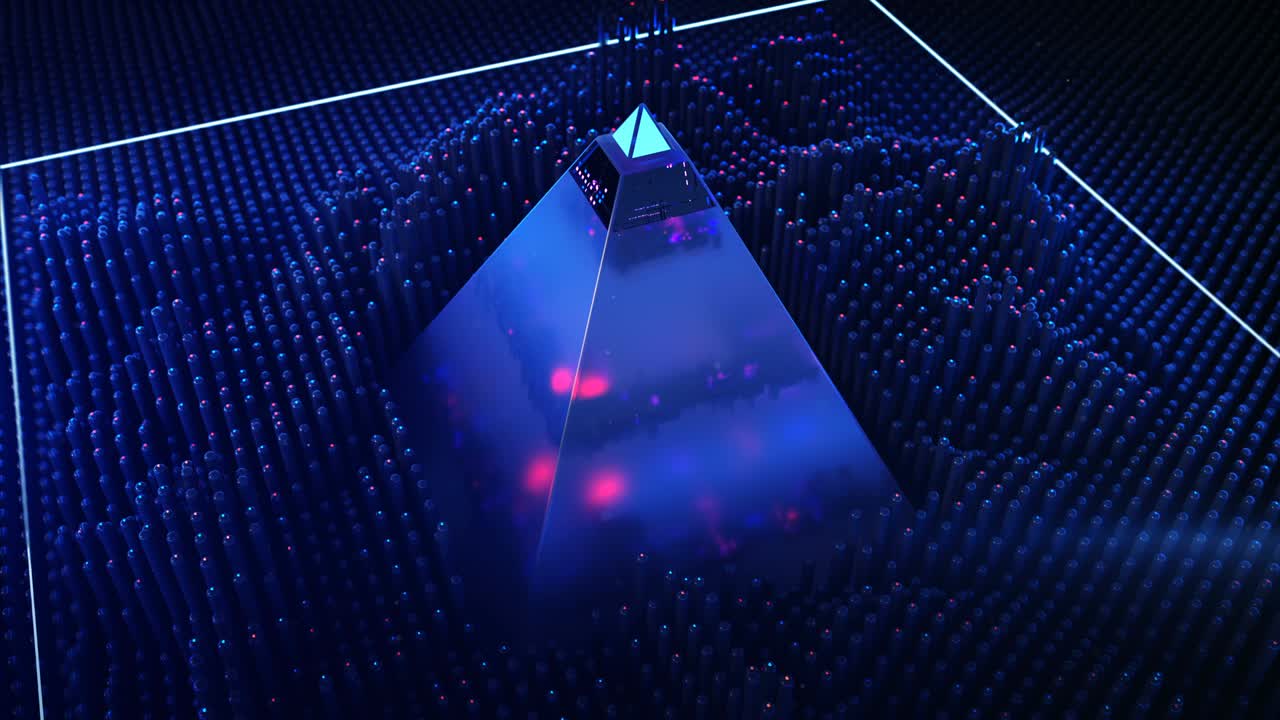 Electronic pyramid and scanning seamless loop 3D render animation