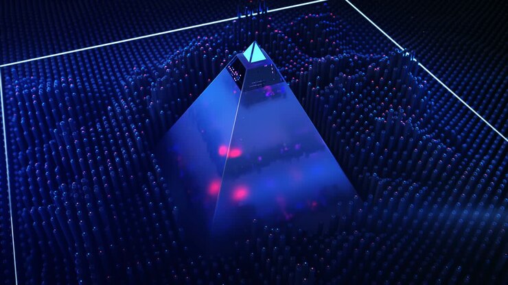 Electronic pyramid and scanning seamless loop 3D render animation