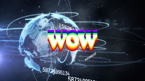 Animation-of-wow-text-over-globe-and-data-processing