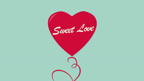 sweet love with balloon red heart on green gradient