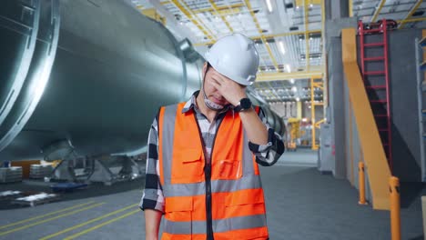ingeniero estresado en la fábrica