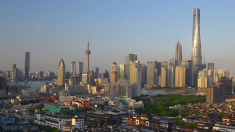 sunny day shanghai cityscape downtown famous bay rooftop panorama 4k china