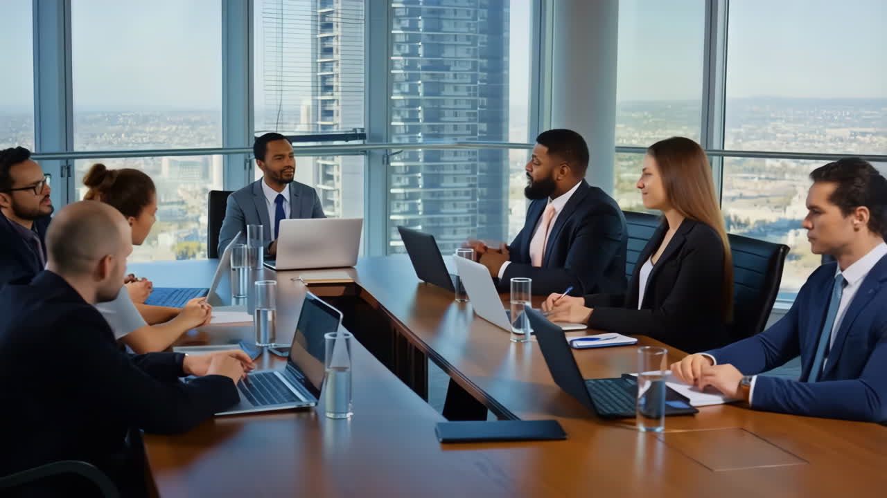 Professionals in a Business Meeting in a Modern Boardroom