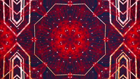 Digital-animation-of-red-kaleidoscopic-shapes-moving-in-hypnotic-motion-against-blue-background