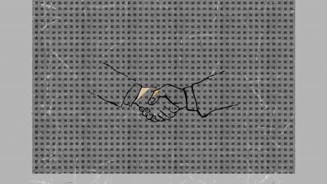 animación de arañazos sobre las manos de dos personas de negocios formales que se dan la mano, sobre la textura gris