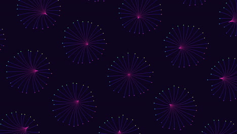 Circular pattern of purple and blue lines on black background