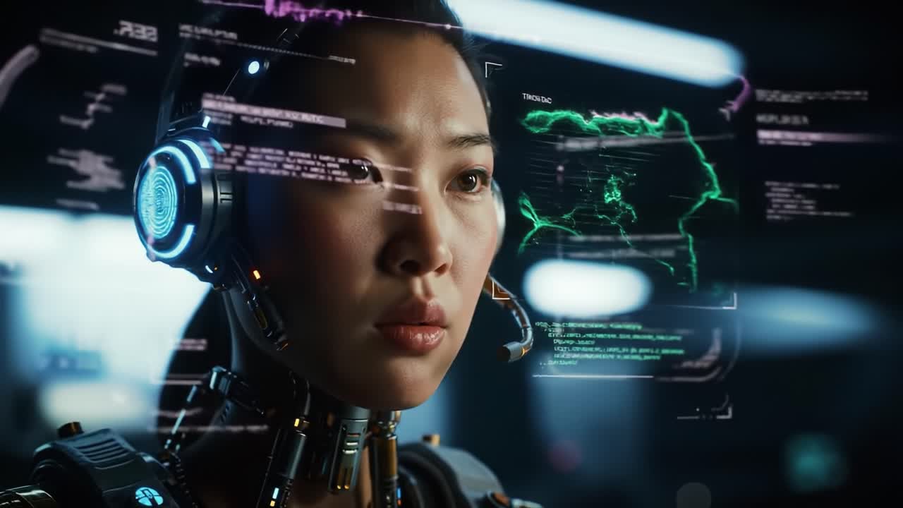 Cyberpunk Woman with Augmented Reality Interface