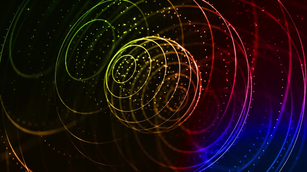 4k 루프로 된 sf 배경은 보케와 빛 효과를 가지고 있으며, 빛의 그라디언트 색소 입자는 가상 공간 또는 홀로그램으로 선, 표면, 구형 구조를 형성합니다.