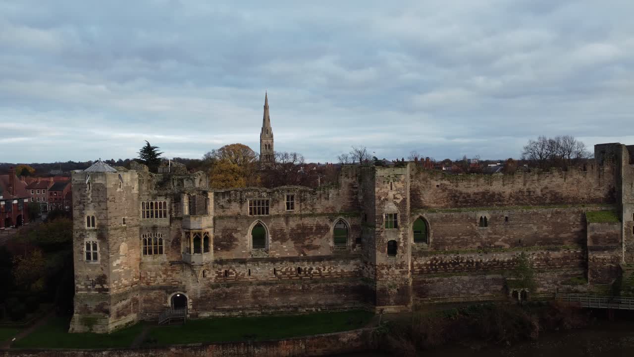Historic Castle Ruins with Church Spire