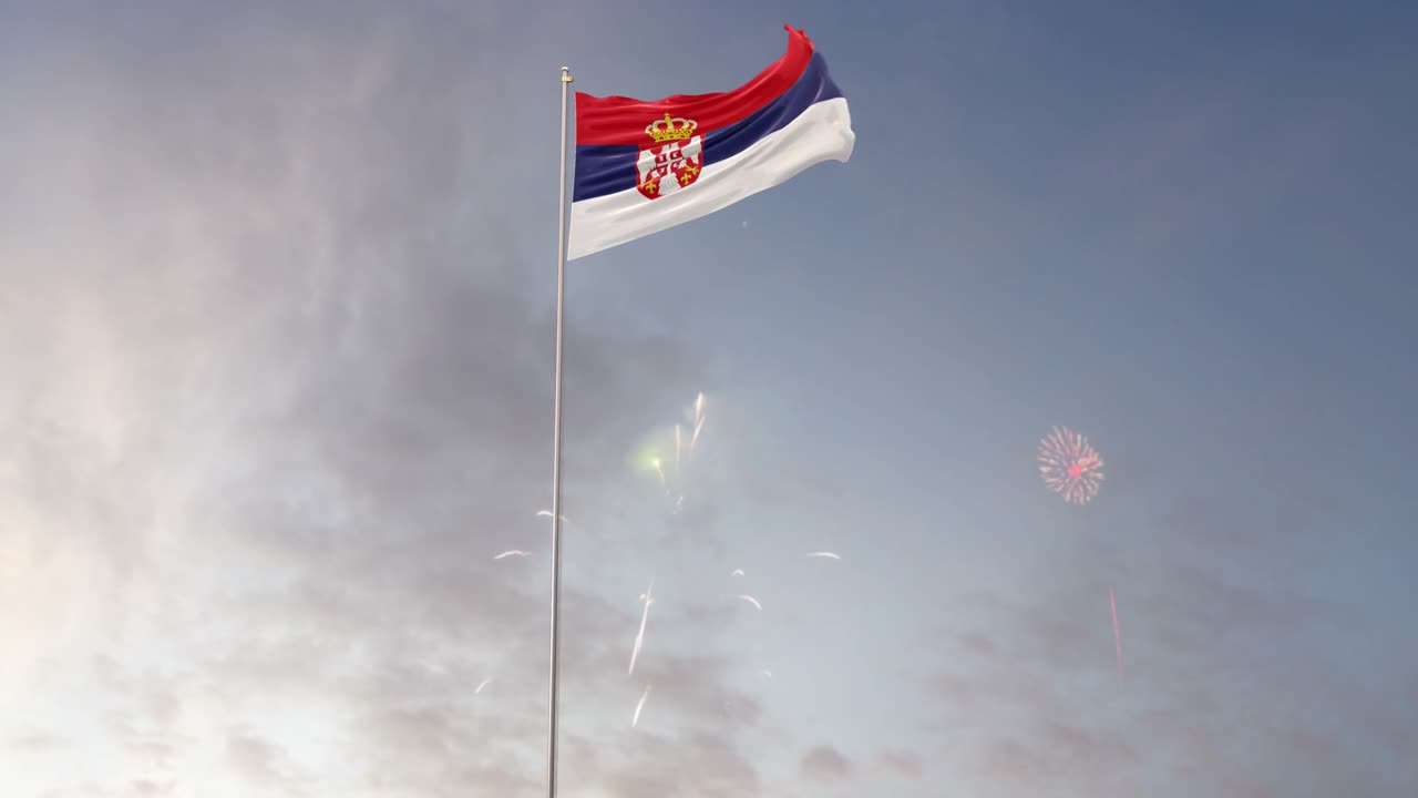 불꽃놀이 배경으로 세르비아 발