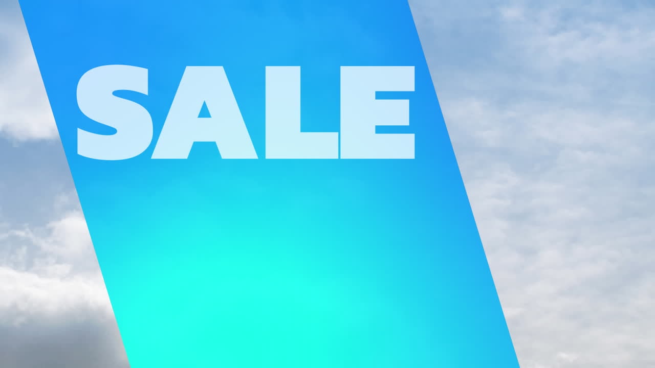 파란색 움직이는 배경 위에 판매 텍스트의 애니메이션