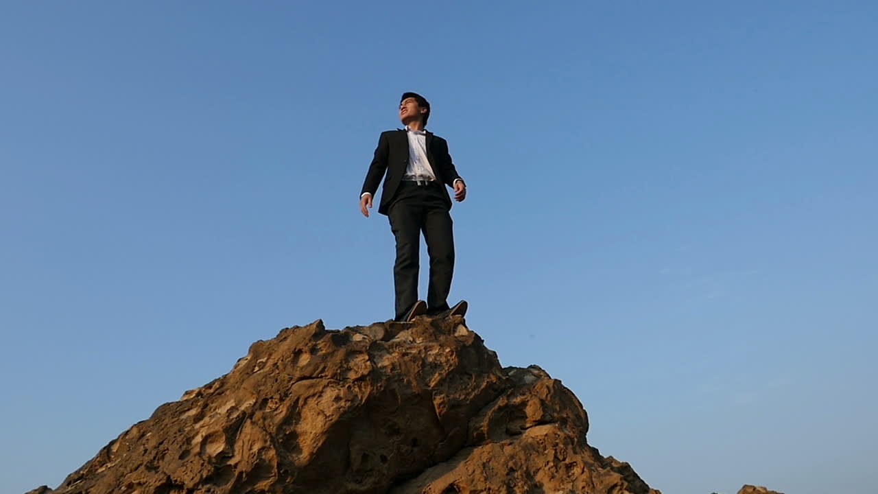 Businessman on top of a mountain